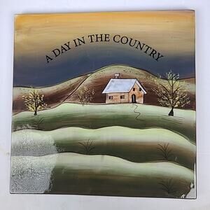 Hand Painted Wall Art Ceramic Tile Cabin Day in the Country Cottage 7.5" Trivet